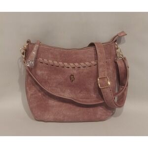 Julia Buxton Whip Stitch Distressed Vegan Leather Mauve Crossbody Shoulder Bag